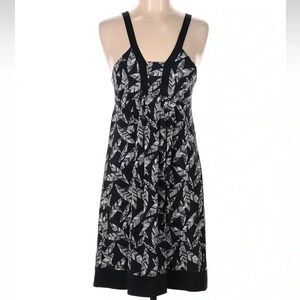 BCBGMAXAZRIA Y2K Navy & Grey Feather Boho Printed Dress Size Medium M